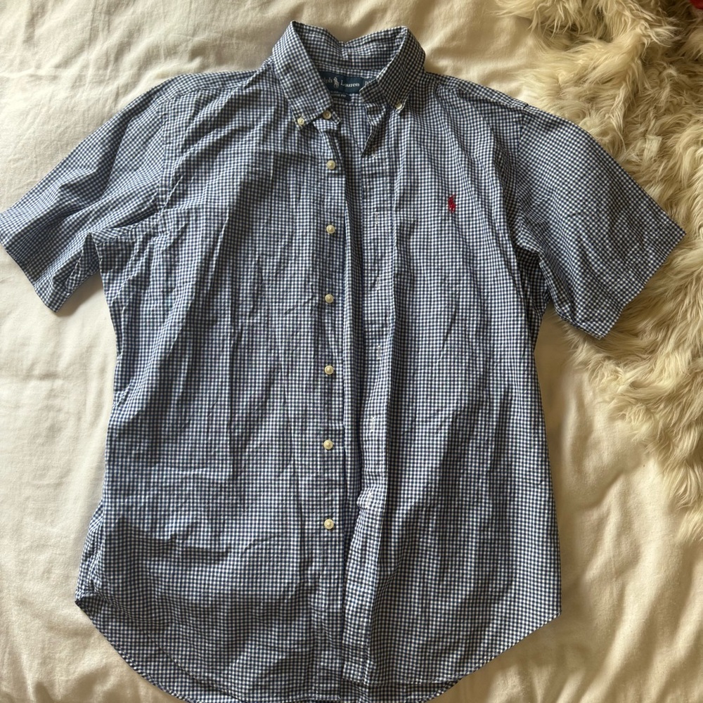 RALPH LAUREN POLO Men's Blue Classic Fit Button Down Checkered Shirt